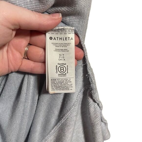 ATHLETA- Pranayama Wrap Cardigan Heather Blue Thumbholes Long Sleeved Small TALL - Picture 10 of 14